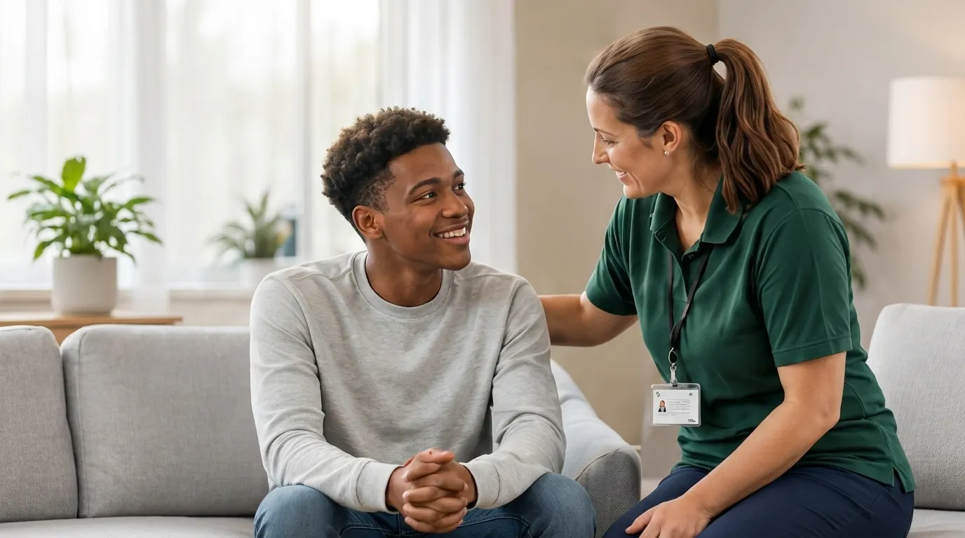 Support worker with young person